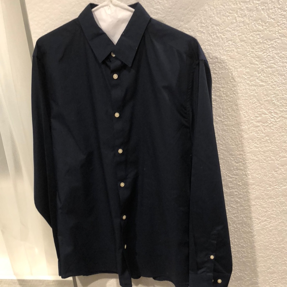 H&M slim fit easy iron navy dress shirt